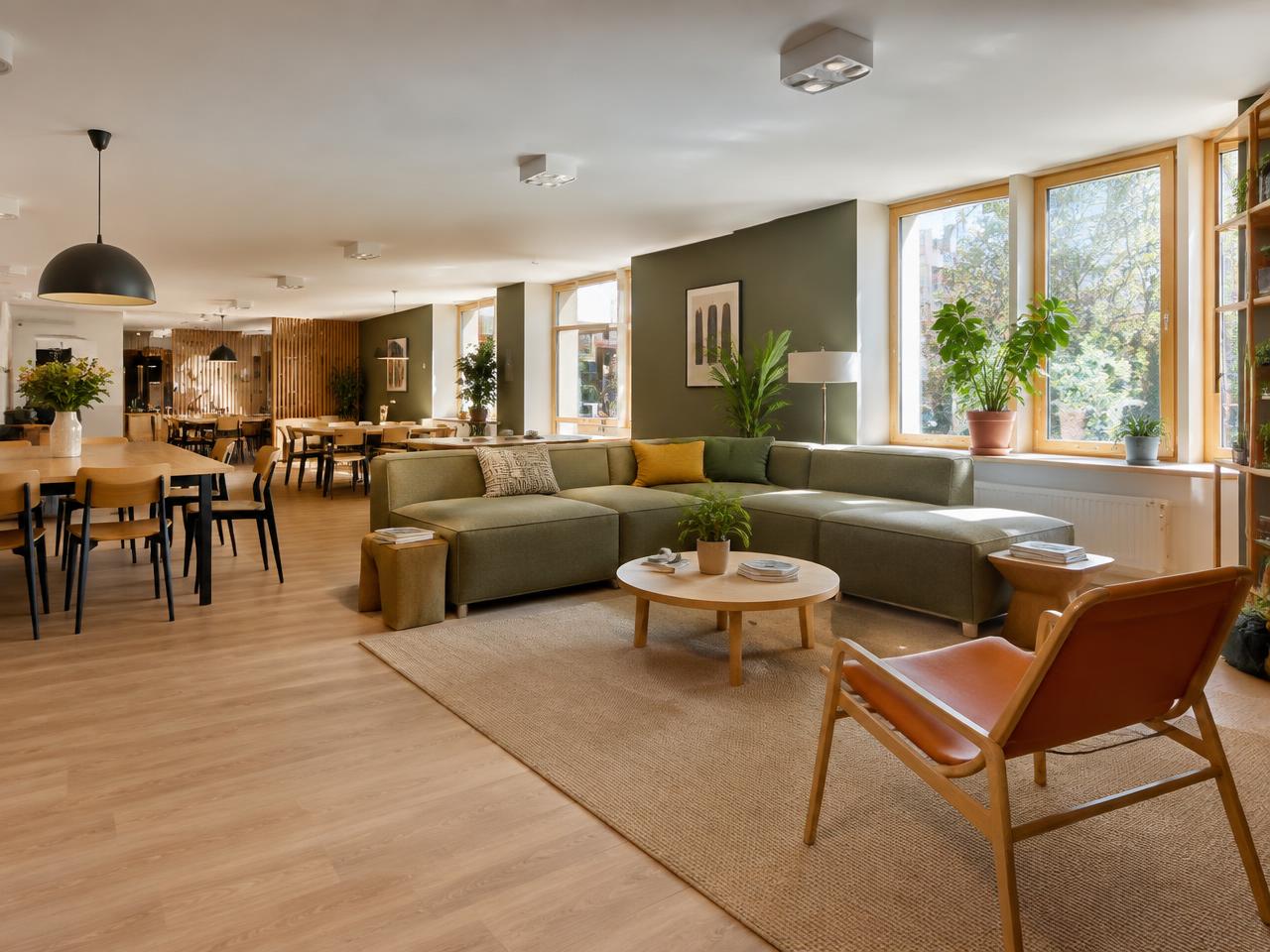 Furnished communal lounge in social housing